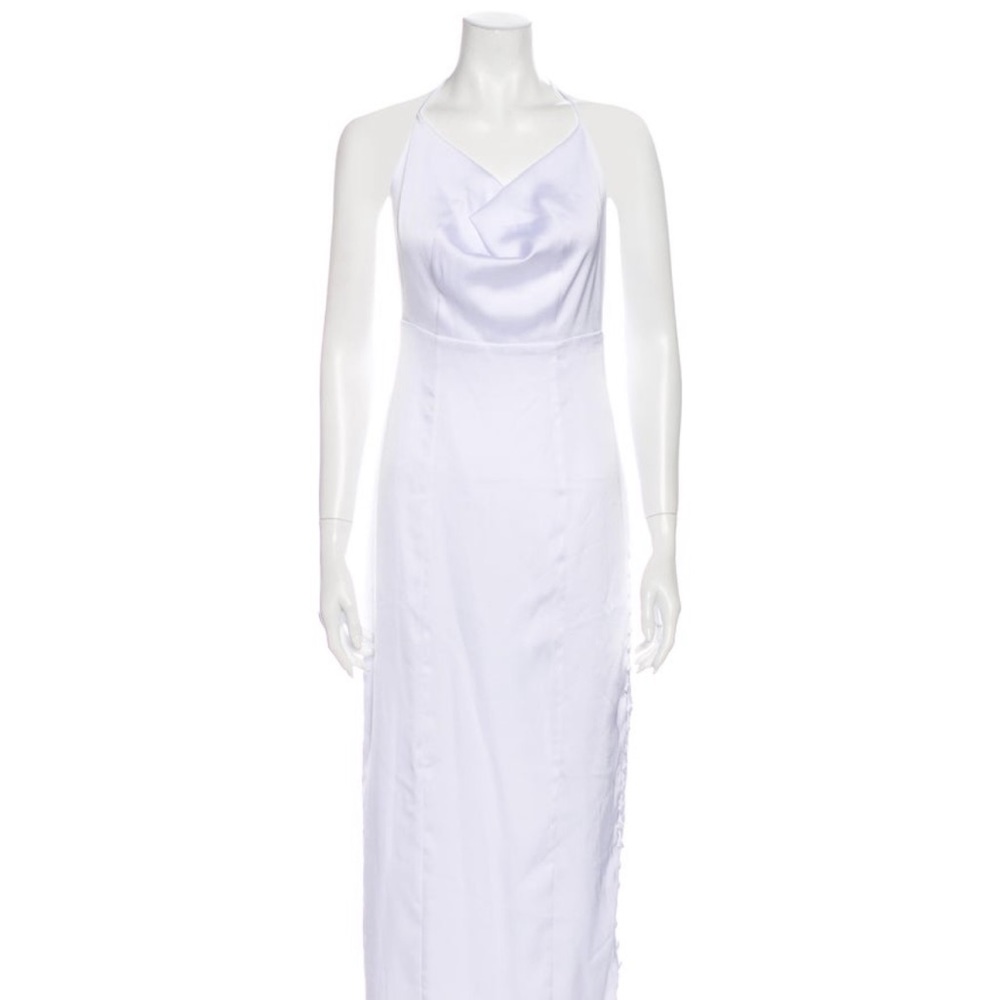 Fame & Partners White Satin Backless Gown NWT